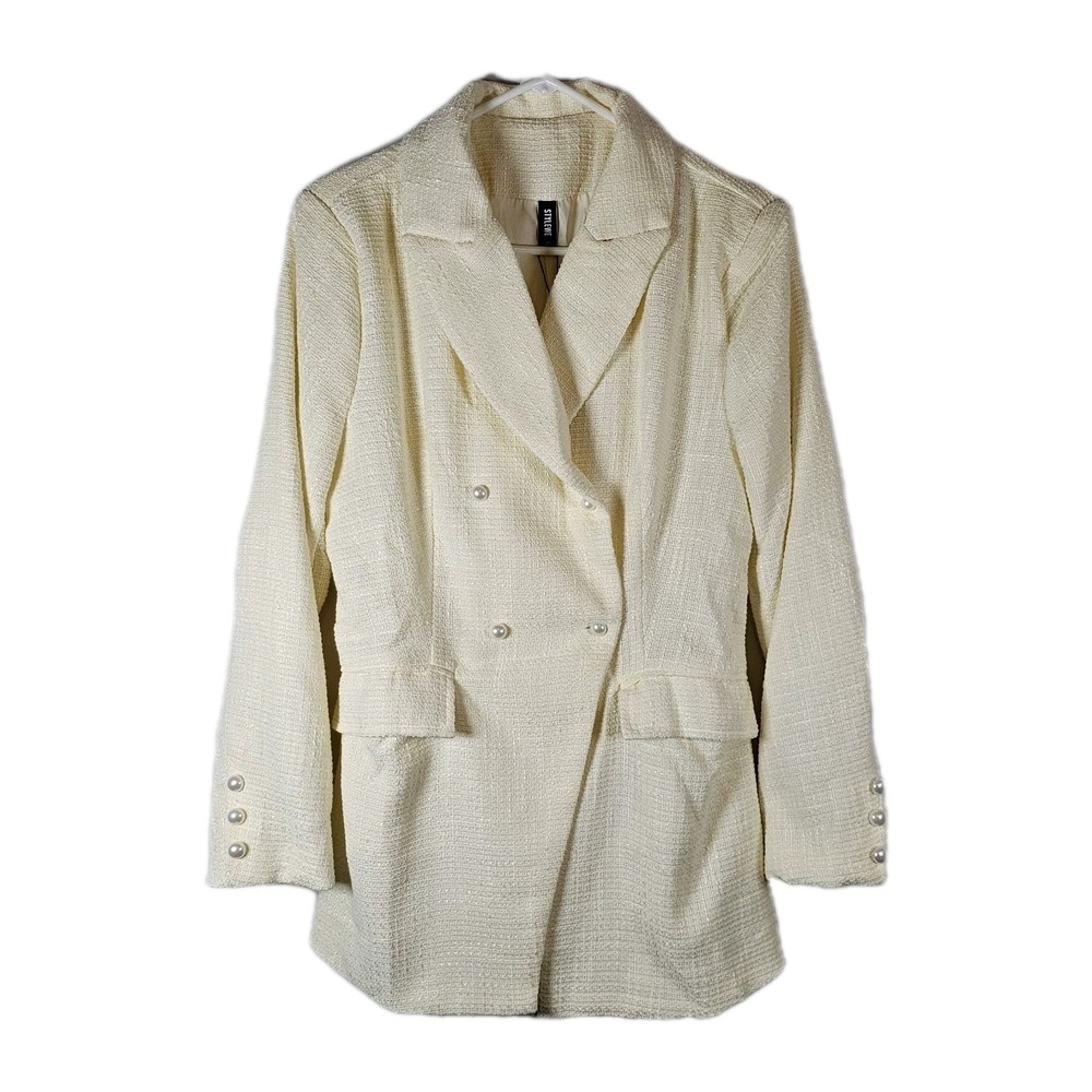 Stylewe NWT Women Texture Double Breasted Blazer Cream Sz Medium Lined Pockets